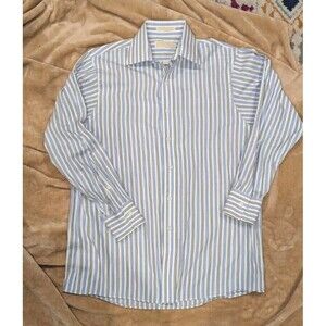 MICHAEL KORS Men's Medium Blue Striped Dress Long Sleeve Button Up Shirt 15.5